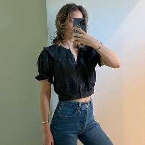 Doen Black button down puff short sleeved shirt size S